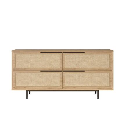 Robin Home Lidya Konsol 4 Kapaklı Metal Ayaklı Uv Baskı 160cm Sepet-Jüt