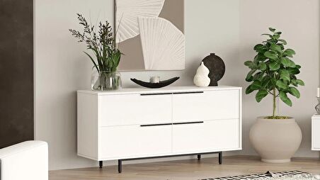 Robin Home Lidya Konsol 4 Kapaklı Metal Ayaklı 160cm Beyaz