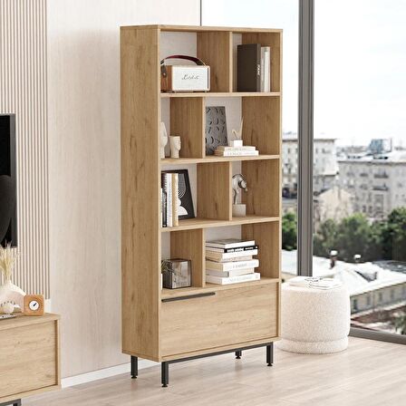 Robin Home Lidya Kitaplık Raf Metal Ayaklı 176cm Kapaklı Sepet