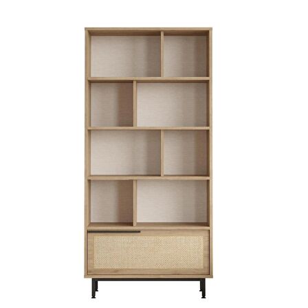 Robin Home Lidya Kitaplık Raf Metal Ayaklı 176cm Uv Baskı Kapaklı Sepet-Jüt