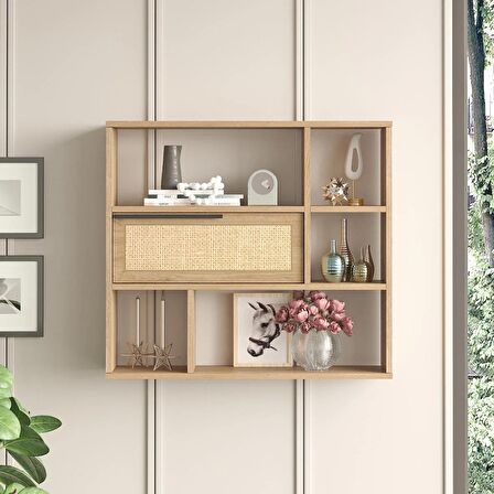 Robin Home Lidya Duvar Rafı Kitaplık Kapaklı Uv Baskı Sepet-Jüt 