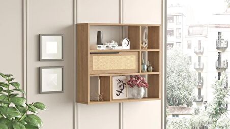 Robin Home Lidya Duvar Rafı Kitaplık Kapaklı Uv Baskı Sepet-Jüt 