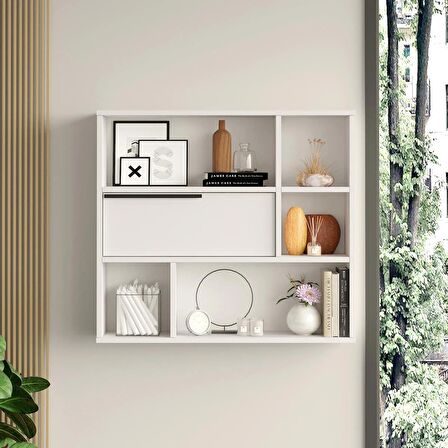 Robin Home Lidya Duvar Rafı Kitaplık Kapaklı Beyaz 