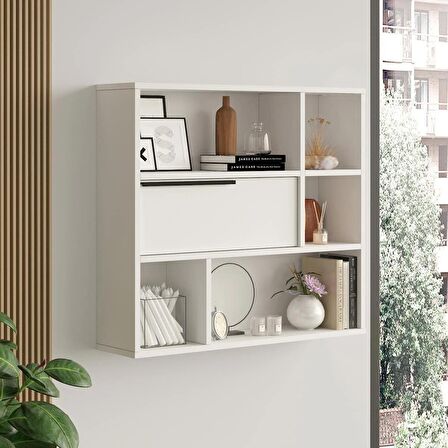 Robin Home Lidya Duvar Rafı Kitaplık Kapaklı Beyaz 