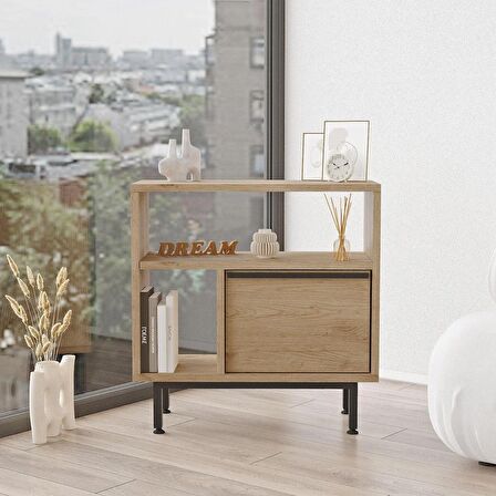 Robin Home Lidya Yan Sehpa Komodin Kapaklı Metal Ayaklı  Sepet