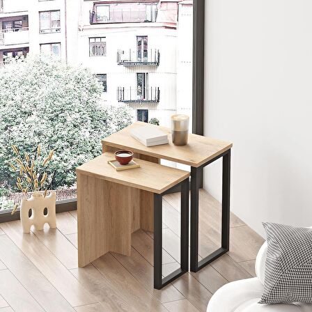 Robin Home Lidya 2'Li Zigon Sehpa Yan Sehpa Metal Ayaklı Sepet 