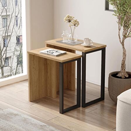 Robin Home Lidya 2'Li Zigon Sehpa Yan Sehpa Metal Ayaklı Uv Baskı Sepet-Jüt 