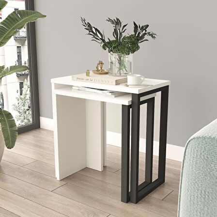 Robin Home Lidya 2'Li Zigon Sehpa Yan Sehpa Metal Ayaklı Beyaz 