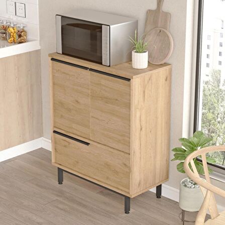 Robin Home Lidya Mutfak Dolabı Mikrodalga 3 Kapaklı Metal Ayaklı Sepet 