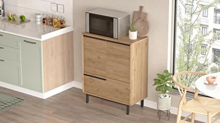Robin Home Lidya Mutfak Dolabı Mikrodalga 3 Kapaklı Metal Ayaklı Sepet 