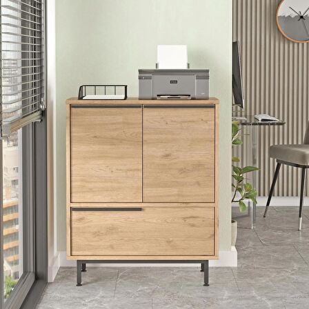 Robin Home Lidya Ofis Dolabı 3 Kapaklı Metal Ayaklı Sepet 