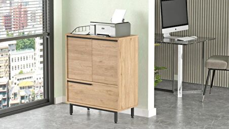 Robin Home Lidya Ofis Dolabı 3 Kapaklı Metal Ayaklı Sepet 