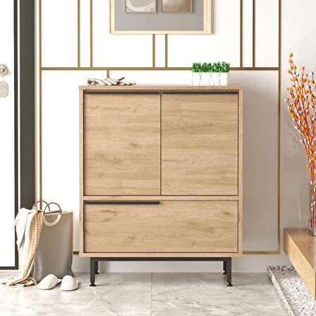 Robin Home Lidya Ayakkabılık Çok Amaçlı Dolap 3 Kapaklı Metal Ayaklı Sepet 