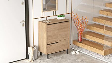 Robin Home Lidya Ayakkabılık Çok Amaçlı Dolap 3 Kapaklı Metal Ayaklı Sepet 