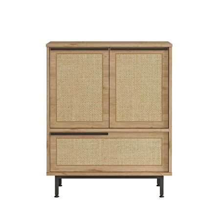 Robin Home Lidya Ayakkabılık Çok Amaçlı Dolap 3 Kapaklı Metal Ayaklı Uv Baskı Sepet-Jüt 
