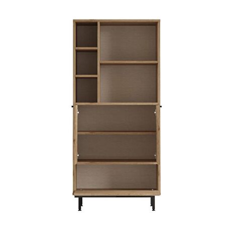 Robin Home Lidya Mutfak Kiler Dolabı Mikrodalga 3 Kapaklı Raflı Metal Ayaklı Sepet 