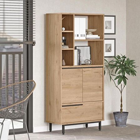 Robin Home Lidya Ofis Klasör Dolabı Kitaplık 3 Kapaklı Metal Ayaklı Sepet 