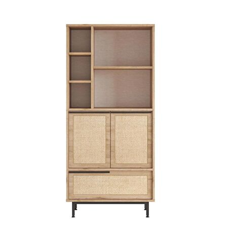 Robin Home Lidya Ofis Klasör Dolabı Kitaplık 3 Kapaklı Metal Ayaklı Uv Baskı Sepet-Jüt 