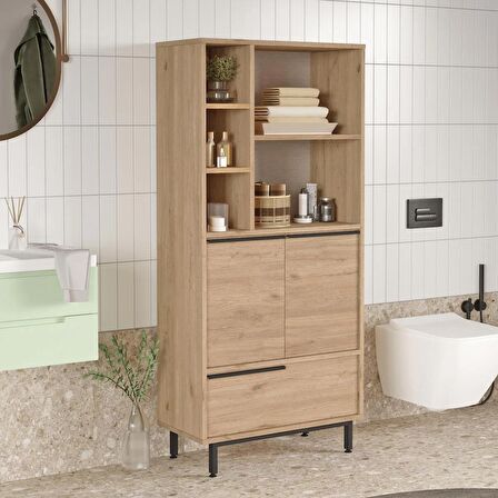 Robin Home Lidya Banyo Dolabı Çok Amaçlı Dolap 3 Kapaklı Metal Ayaklı Sepet 