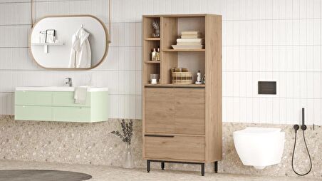 Robin Home Lidya Banyo Dolabı Çok Amaçlı Dolap 3 Kapaklı Metal Ayaklı Sepet 