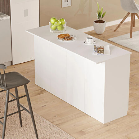 Robin Home Liva Mutfak Adası Ada Mutfak Yemek Masası 160cm Beyaz 