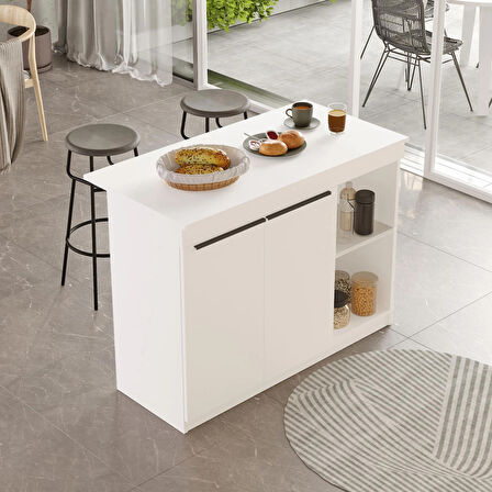 Robin Home Liva Ada Mutfak Yemek Masası 2 Kapaklı 120cm Beyaz 