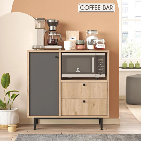 Robin Home Mocha Kahve Köşesi Çok Amaçlı Dolap Mutfak Dolabı Sepet-Antrasit