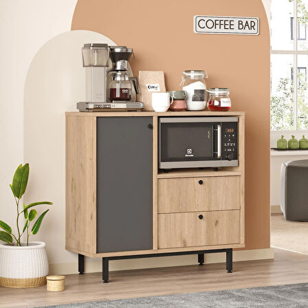 Robin Home Mocha Kahve Köşesi Çok Amaçlı Dolap Mutfak Dolabı Sepet-Antrasit