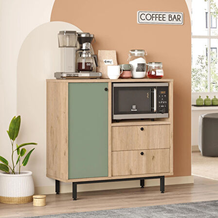 Robin Home Mocha Kahve Köşesi Çok Amaçlı Dolap Mutfak Dolabı Sepet-Ihlamur Yeşili 