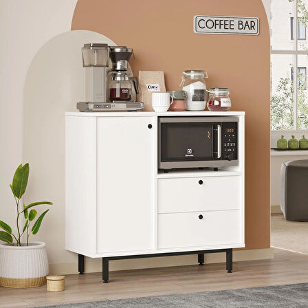 Robin Home Mocha Kahve Köşesi Çok Amaçlı Dolap Mutfak Dolabı Beyaz 