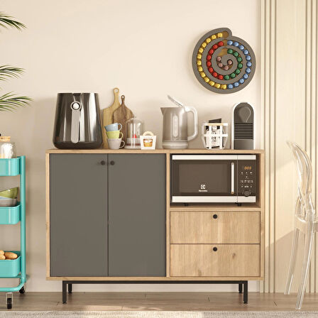 Robin Home Mocha Kahve Köşesi Çok Amaçlı Dolap Mutfak Dolabı Sepet-Antrasit 