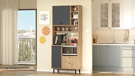 Robin Home Lounge Kahve Köşesi Çok Amaçlı Dolap Mutfak Dolabı Sepet-Antrasit 