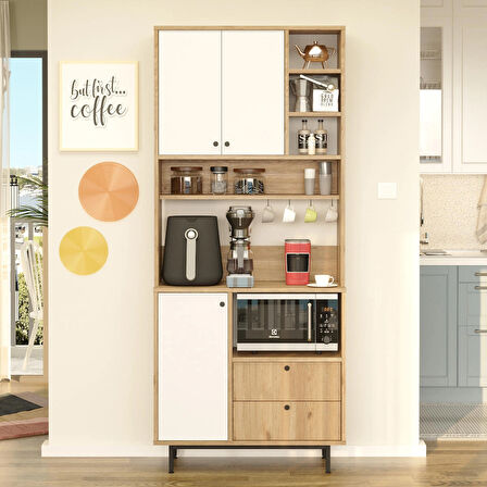 Robin Home Lounge Kahve Köşesi Çok Amaçlı Dolap Mutfak Dolabı Sepet-Beyaz 