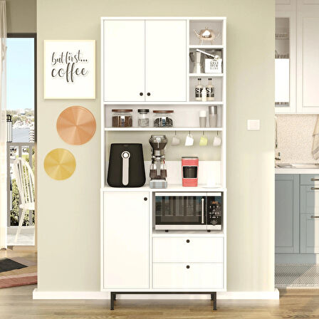 Robin Home Lounge Kahve Köşesi Çok Amaçlı Dolap Mutfak Dolabı Beyaz 