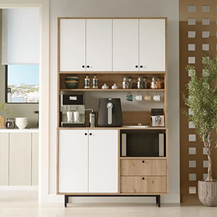 Robin Home Lounge Kahve Köşesi Çok Amaçlı Dolap Mutfak Dolabı Sepet-Beyaz 