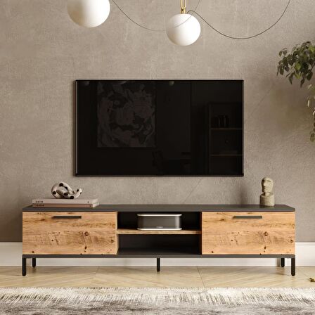 Robin Home Troya Serisi Tv Sehpası Tv Ünitesi Metal Ayaklı Çam