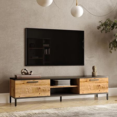 Robin Home Troya Serisi Tv Sehpası Tv Ünitesi Metal Ayaklı Çam