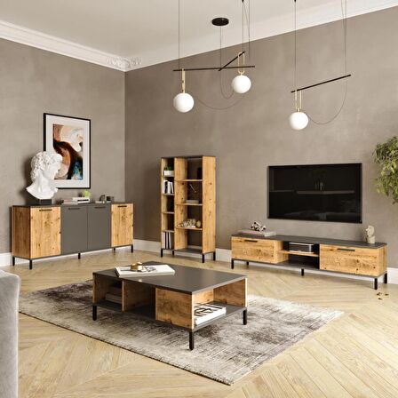 Robin Home Troya Serisi Tv Ünitesi Orta Sehpa Konsol Kitaplık 4'lü Salon Mobilya Takımı 