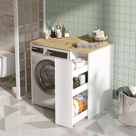 Robin Home Diana Çamaşır Makinesi Dolabı Çekmeceli Keçe-Beyaz 