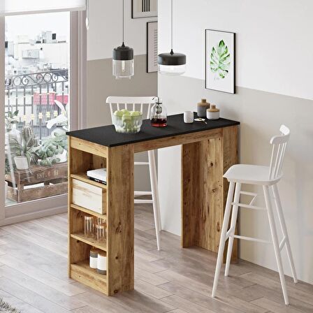 Robin Home Thales Bar Masası Mutfak Yemek Masası Siyah-Atlantik Çam ST1-LA