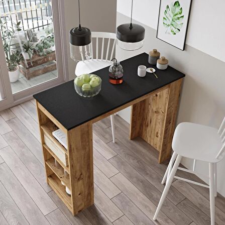 Robin Home Thales Bar Masası Mutfak Yemek Masası Siyah-Atlantik Çam ST1-LA