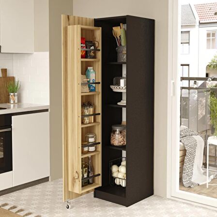 Robin Home Kelly Çok Amaçlı Dolap Kiler Dolabı Erzak Dolabı Keçe-Siyah 