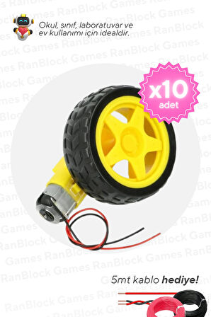 10'lu Paket Sarı Redüktörlü Motor ve Tekerlek Seti - Okul ve Sınıflar için MEB Uyumlu