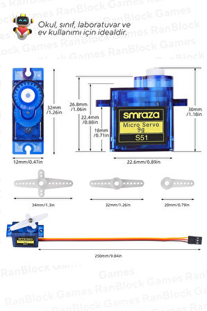 10'lu Paket SG90 Servo Motor - Okul ve Sınıflar için MEB Uyumlu