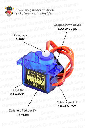 25'li Paket SG90 Servo Motor - Okul ve Sınıflar için MEB Uyumlu