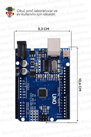 50'li Paket Arduino UNO R3 CH340 Programlanabilir Geliştirme Kartı - Okul ve Sınıflar için MEB Uyumlu