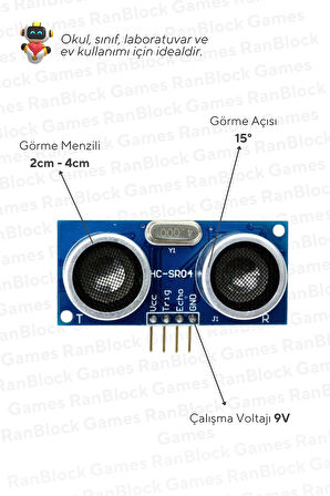 10'lu Paket HC-SR04 Ultrasonik Mesafe Sensörü - Okul ve Sınıflar için MEB Uyumlu