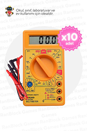 10'lu Paket DT830D Dijital Multimetre - Okul ve Sınıflar için MEB Uyumlu