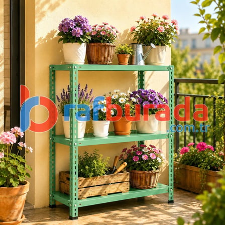 3 Katlı Renkli Dekoratif Çelik Raf - Çiçeklik rafı, Ofis Rafı 0,70 mm Siyah-59x60 cm-150 cm