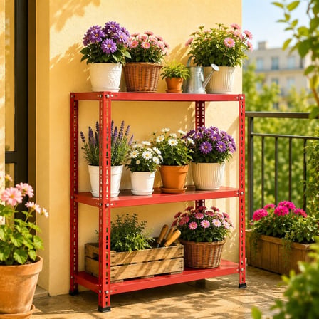 3 Katlı Renkli Dekoratif Çelik Raf - Çiçeklik rafı, Ofis Rafı 0,70 mm Turuncu-59x60 cm-50 cm
